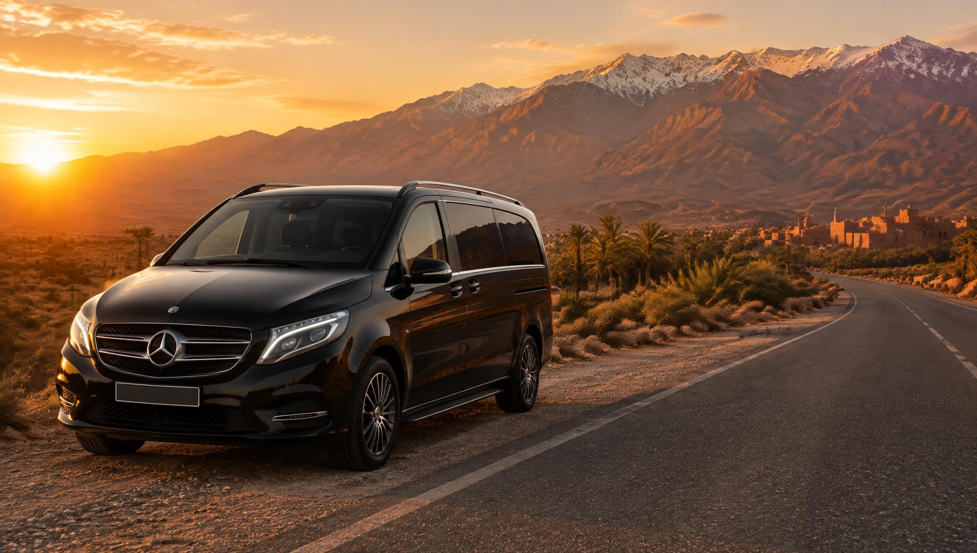 Luxury private van on the road to the Atlas Mountains near Marrakesh